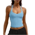thumbnail image 2 of Tank Top for Women Halter Neck Sleeveless Activewear Slim Fit Solid Ribbed Knit Stretchy Lightweight Summer Athleisure Apparel, 2 of 9