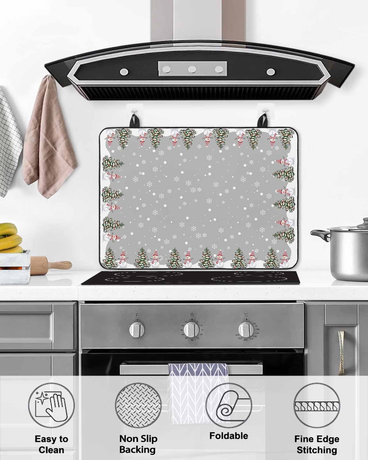 Large Induction Cooktop Protector Mat Grey Christmas Stove Top Covers for Electric Stove, Snowman Xmas Pine Trees Snowflakes Decorative Stove Burner Cover Mats, Glass Top Stove Cover