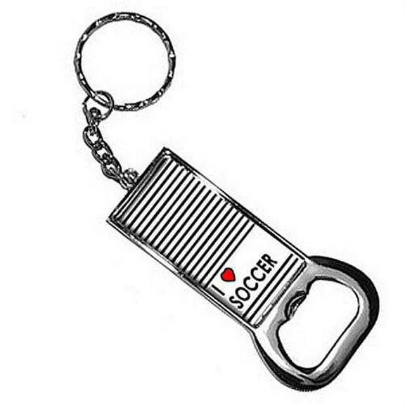 I Love Heart Soccer Keychain Key Chain Ring Bottle Bottlecap Opener