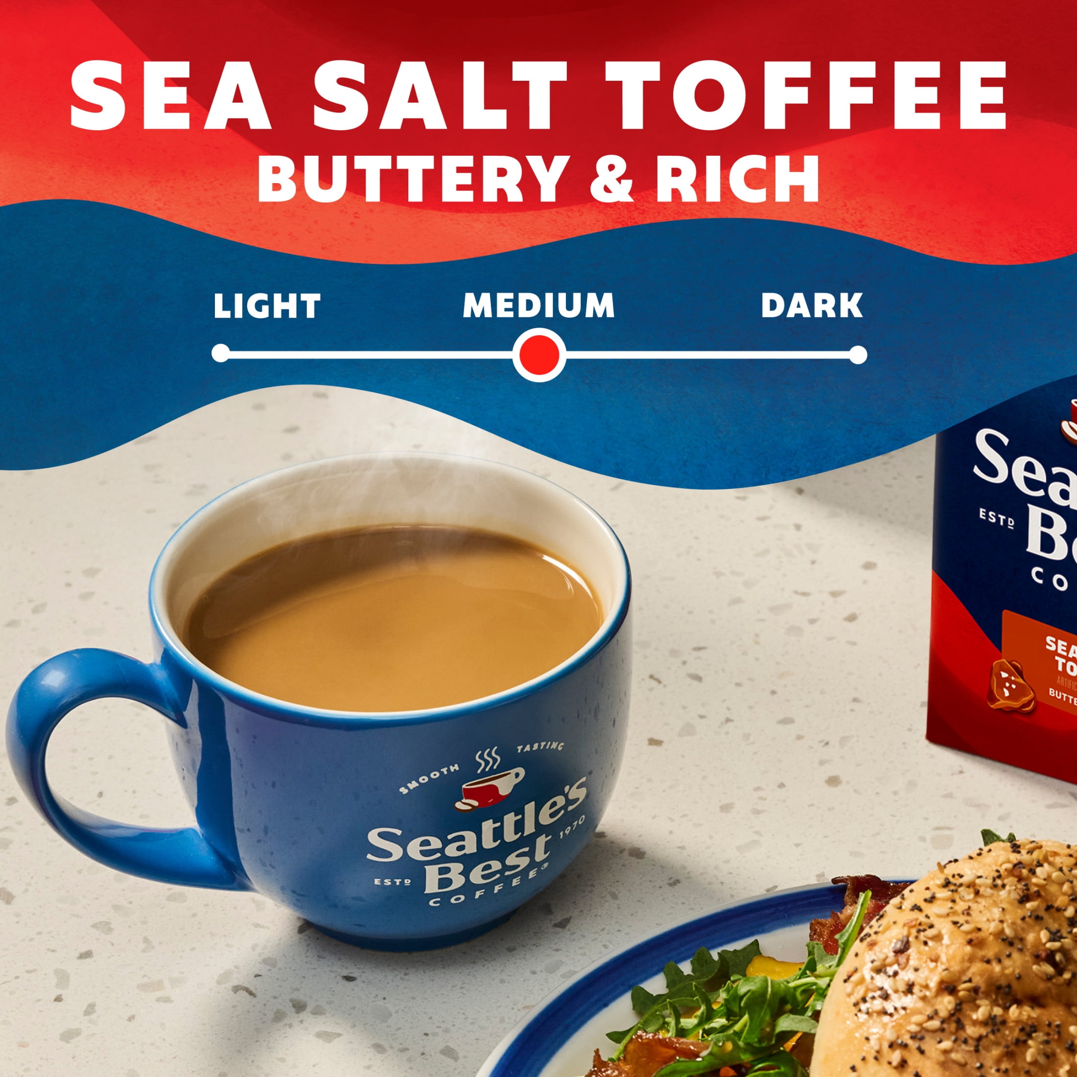 (6 pack) Seattle's Best Coffee Sea Salt Toffee Flavored Ground Coffee for Iced or Hot Coffee 11 oz