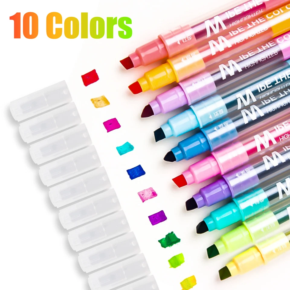 CRESTIN- 10Pcs Erasable Highlighters Multifunction Fluorescent Marker Pen For Whiteboard