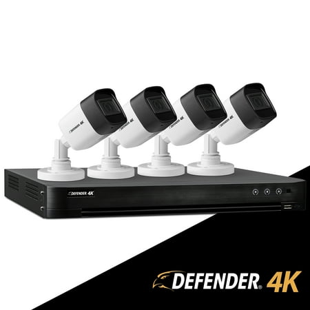 Defender Night Vision Defender Ultra HD 4K (8MP) DIY Wired Security System with 4 Weather Resistant, Night Vision Cameras, 1TB Hard Drive and Remote Mobile Viewing ()