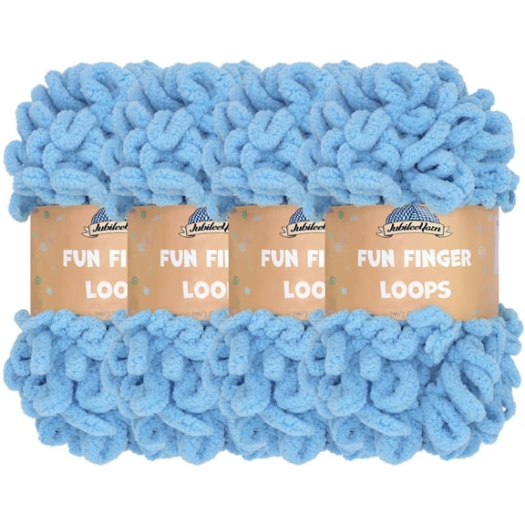 BambooMN Fun Finger Loops Jumbo Polyester Maritime Blue Yarn 7.6 Yards 4 Skeins