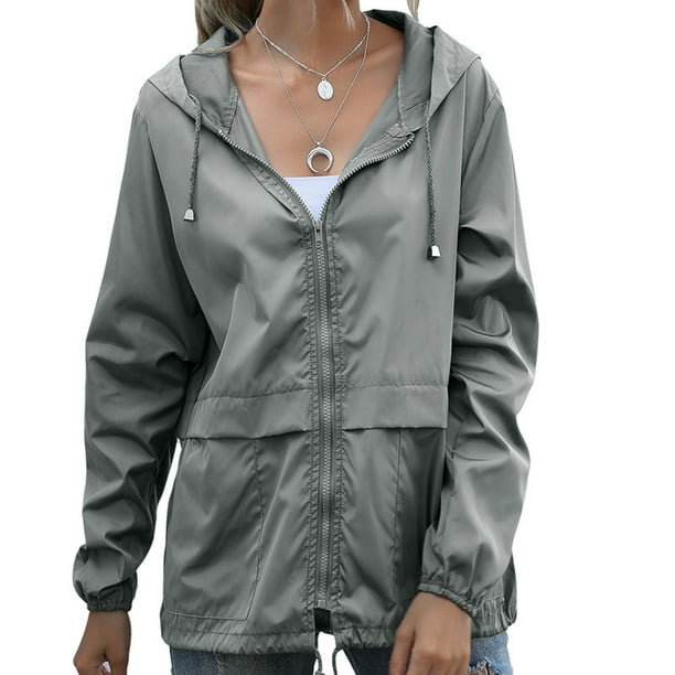 Cortavientos impermeable para mujer, chaqueta cortavientos ligera, cortavientos con capucha para exteriores