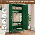 thumbnail image 5 of Metal Armoire Wardrobe Closet, 71" Tall Clothing Storage Cabinet with Hanging Rods, Household Closet Organizers with Adjustable Shelves for Home Office or Gym, 5 of 7