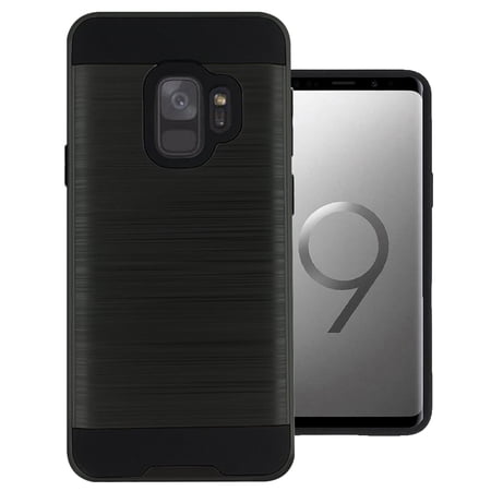 Samsung Galaxy S9 Shockproof Slim Fit Hybrid Dual Layer Protection Case with Brush Finish Back Cover