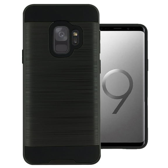 Samsung Galaxy S9 Shockproof Slim Fit Hybrid Dual Layer Protection Case with Brush Finish Back Cover