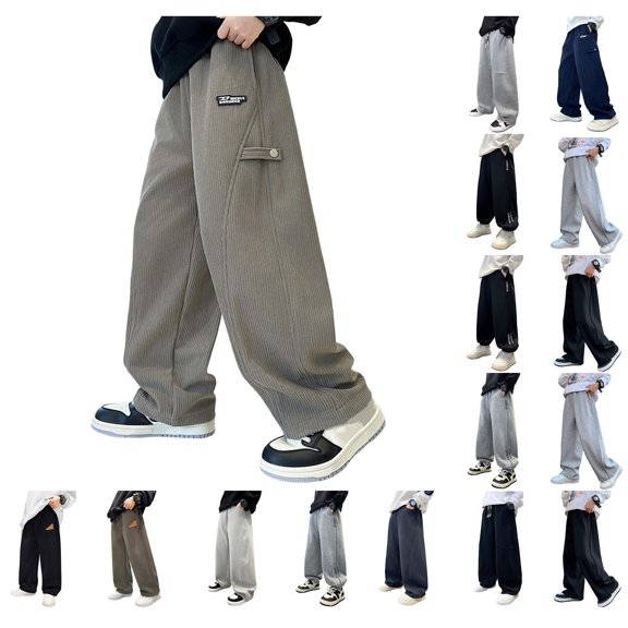 Antinious Boys Fleece Fall Winter Warm Solid Loose Wide Leg Sport Casual Sweatpants