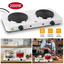 imerelez Cooking Electric Heating Plate, 2000W Double Burner Electric Hot Plate, 5-Temp Control Cast Iron Glass Stove, Compact for RV/Camping/Dorm w/US Plug​​