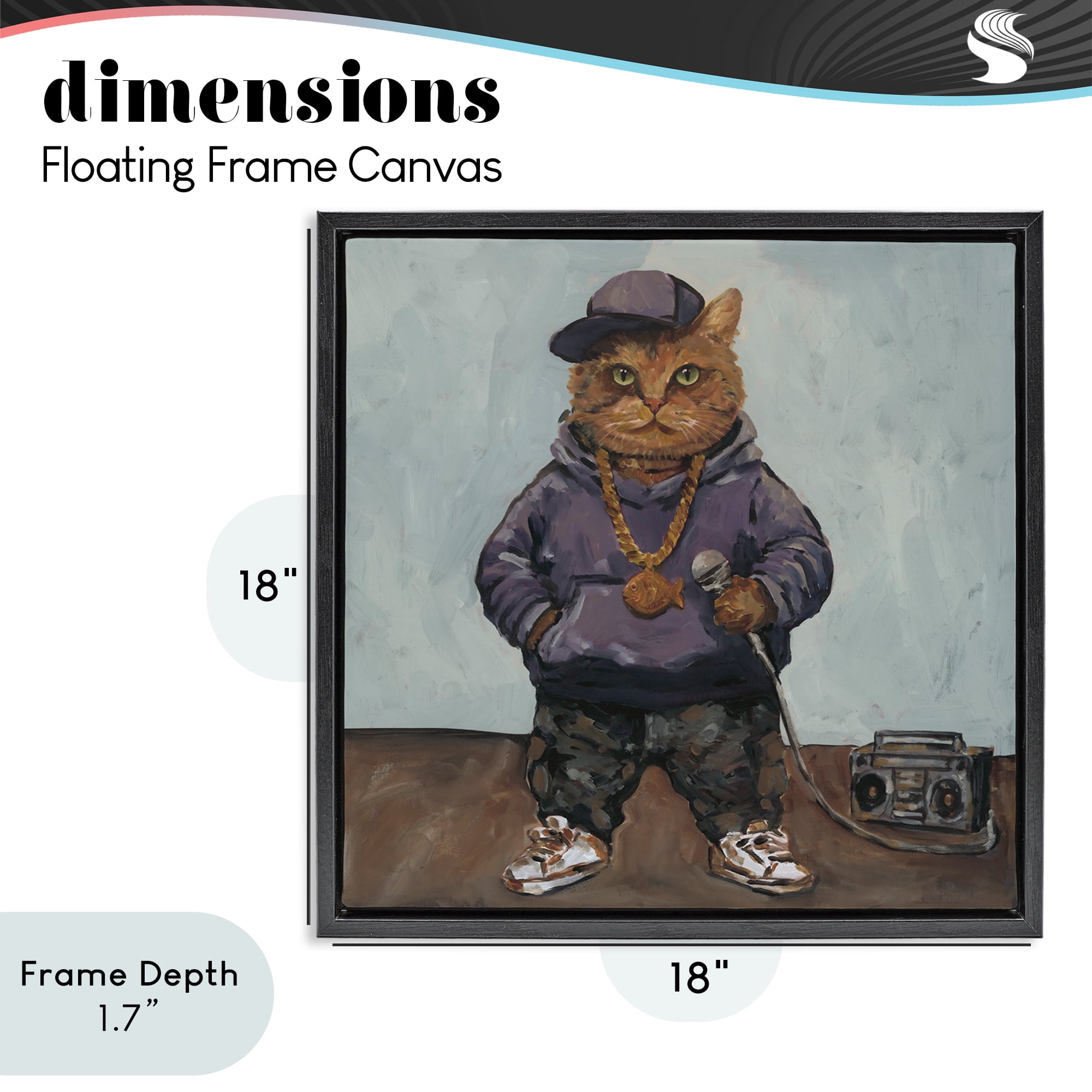 Stupell Industries Urban Hip-Hop Cat Black Framed Floater Canvas Wall Art, design by Studio Bautista