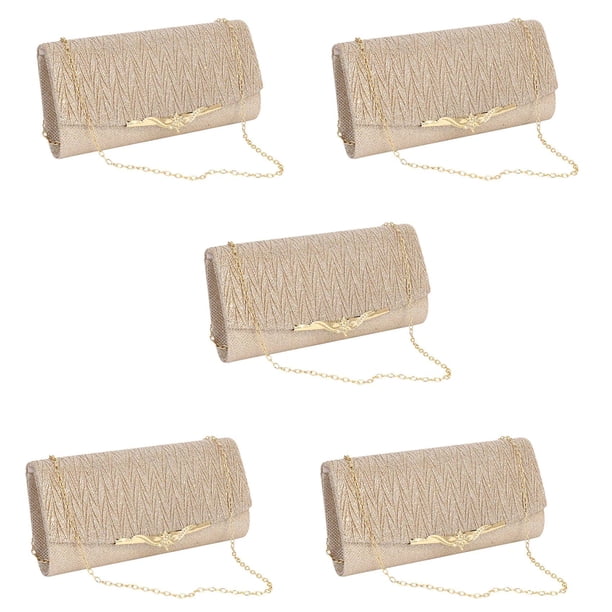 5X Bolsa de Purpurina Banquete Fiesta para Mujeres Chicas Boda Garras Bolso Cadena Bolsa de Hombro (Champán)
