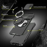 ShellTech Shockproof Case for iPhone 16 Pro Max Case, Slide Camera Lens Cover Protective Shell with Ring Stand Slim Case,Black