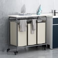 thumbnail image 4 of 3 Bag Laundry Basket Sorter Heavy Duty Rolling Lockable Wheels Laundry Hamper Cart with Ironing Board and Removable Bags, Beige, 4 of 6