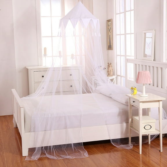White Harlequin Bed Canopy with Collapsible Hoop for Kids