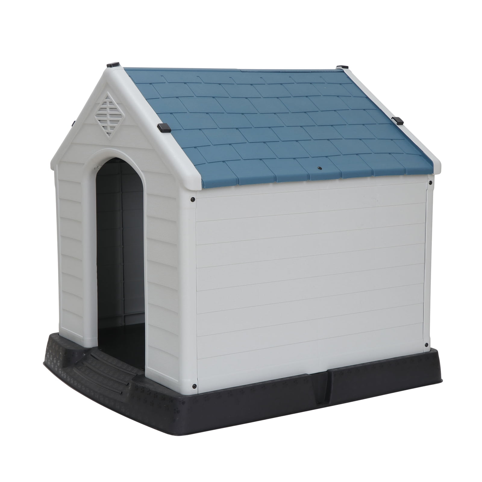 Favory Large Plastic Dog House Outdoor Indoor Doghouse Puppy Shelter Water Unaffected Easy Assembly Sturdy Dog Kennel with Air Vents and Elevated Floor