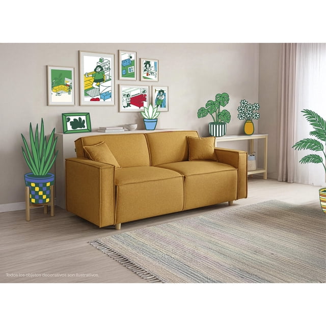 Sofá Cama Makora Abbot Mostaza Lino Memory Foam Respaldo con Reclinable de 3 Posiciones
