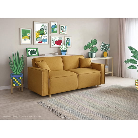 Sofá Cama Makora Abbot Mostaza Lino Memory Foam Respaldo con Reclinable de 3 Posiciones