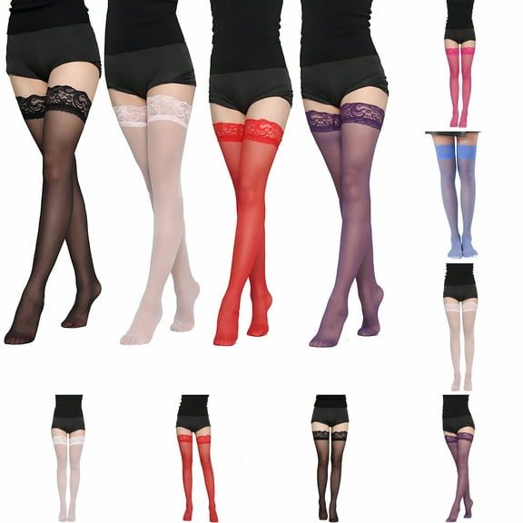 TELOLY 2 Pair Women's Sheer Thigh High Pantyhose Hosiery Nylons Stockings with Comfort Lace Top Anti-Slip Silicone Elastic Band