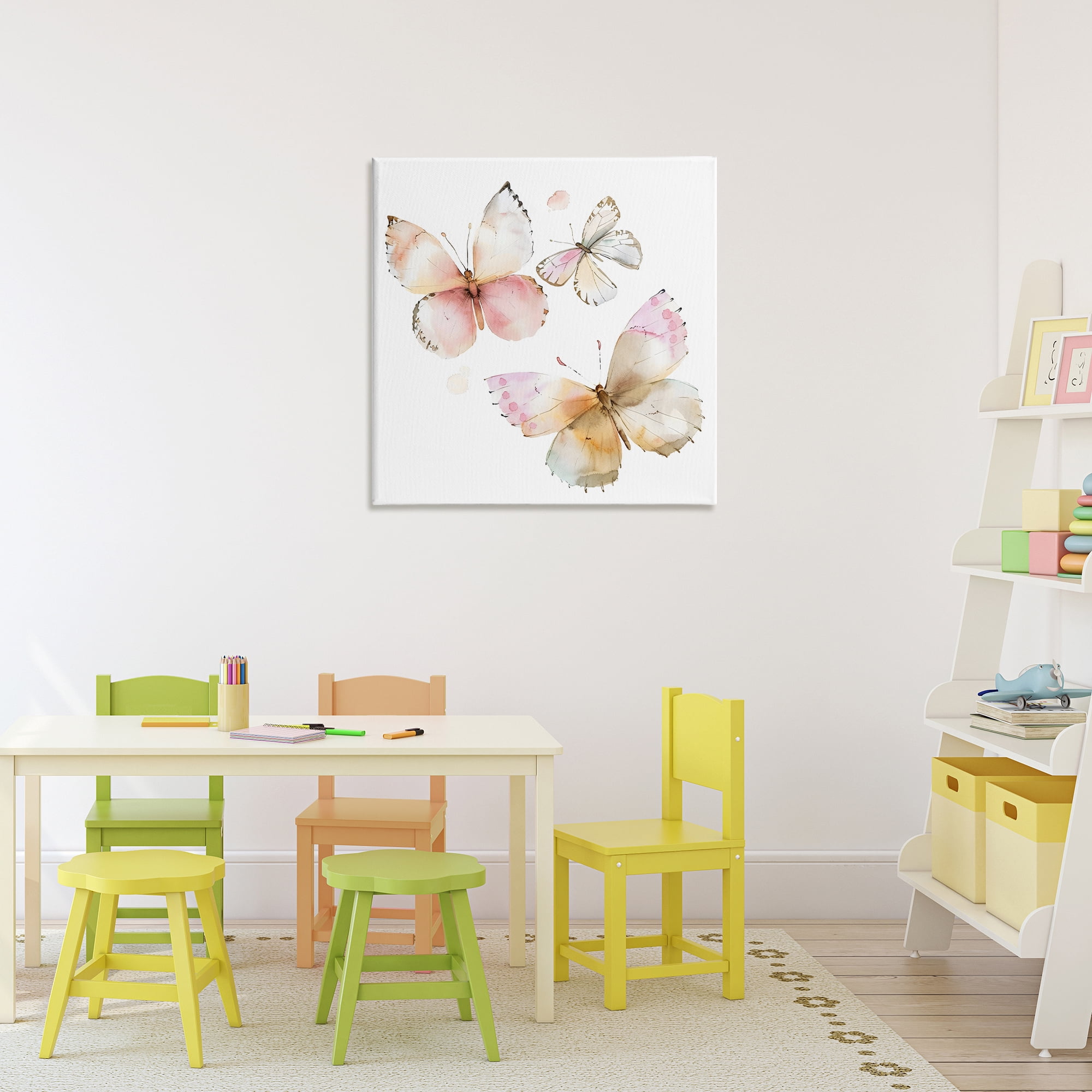 Stupell Industries Pink Watercolor Butterfly Trio Canvas Wall Art, design by Creative Studio