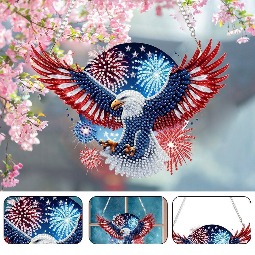 FLOPESN DIY Diamond Art Painting American Independence Day Creative，9.84*9.84in Eagle  Design, Acrylic Material Irregular Shape Home Decoration Pendant
