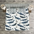 thumbnail image 3 of Ambesonne Narwhal Quilted Bedspread Set 3 Pcs, Aquerelle Ocean Whales, Queen Size, Dark Blue Navy Blue, 3 of 3