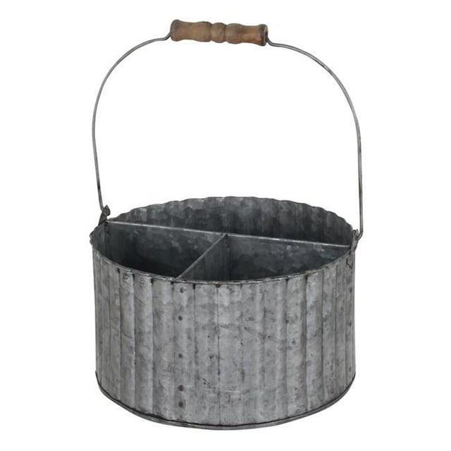 Cheungs 4971 3 Compartment Ribbed Metal Caddy with Center Folding Wood Handle