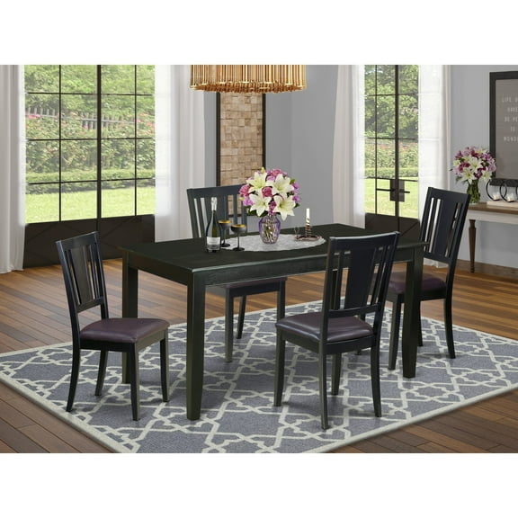 East West Furniture 5 Piece Dining Table Set- a Rectangle Kitchen Table and 4 Dinette Chairs, Black(Seat Options) DULE5-BLK-LC