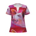 thumbnail image 2 of Fuzoiu Pig Print Women's V-Neck T-Shirt,Women's Short Sleeve Top, Comfortable for Work, Leisure, and Sports, 2 of 7