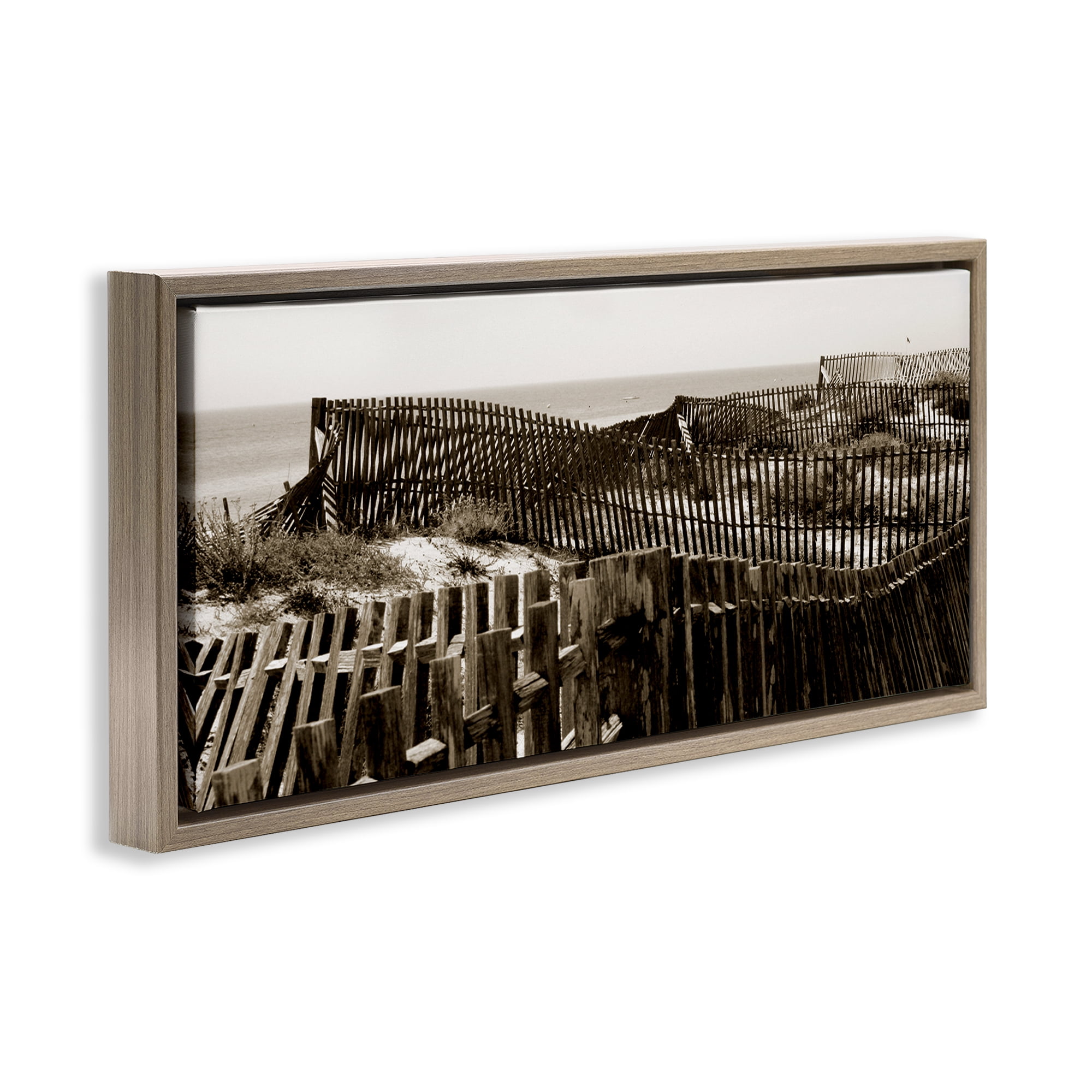 Stupell Industries Winding Beach Fence Landscape & Nature Photography Brown Floater Framed Canvas Art Print Wall Art, 31 x 14