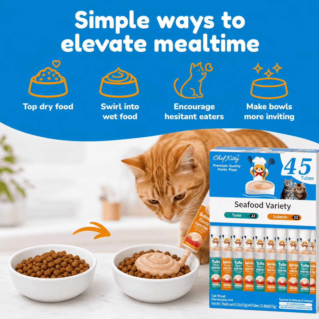 Chef Kitty Puree Pops Seafood Mix Creamy Purée for Cats, 45 Pieces Box