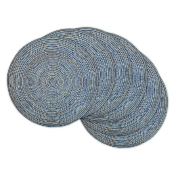 Set of 6 Variegated Blue Round Woven Placemats 15" x 15"