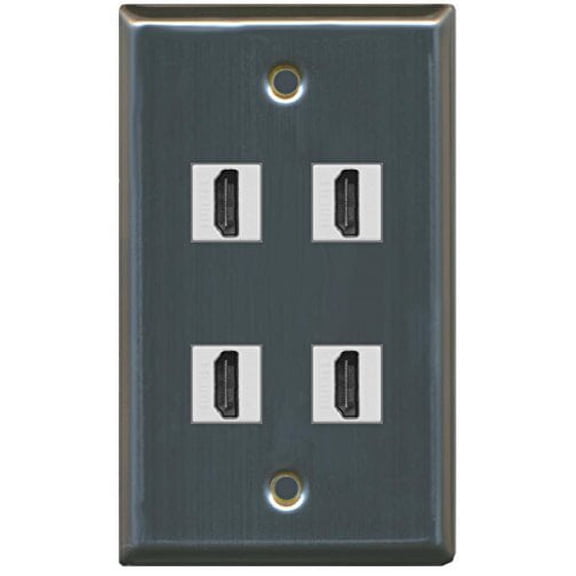 RiteAV - 4 Port HDMI Wall Plate - Stainless Steel