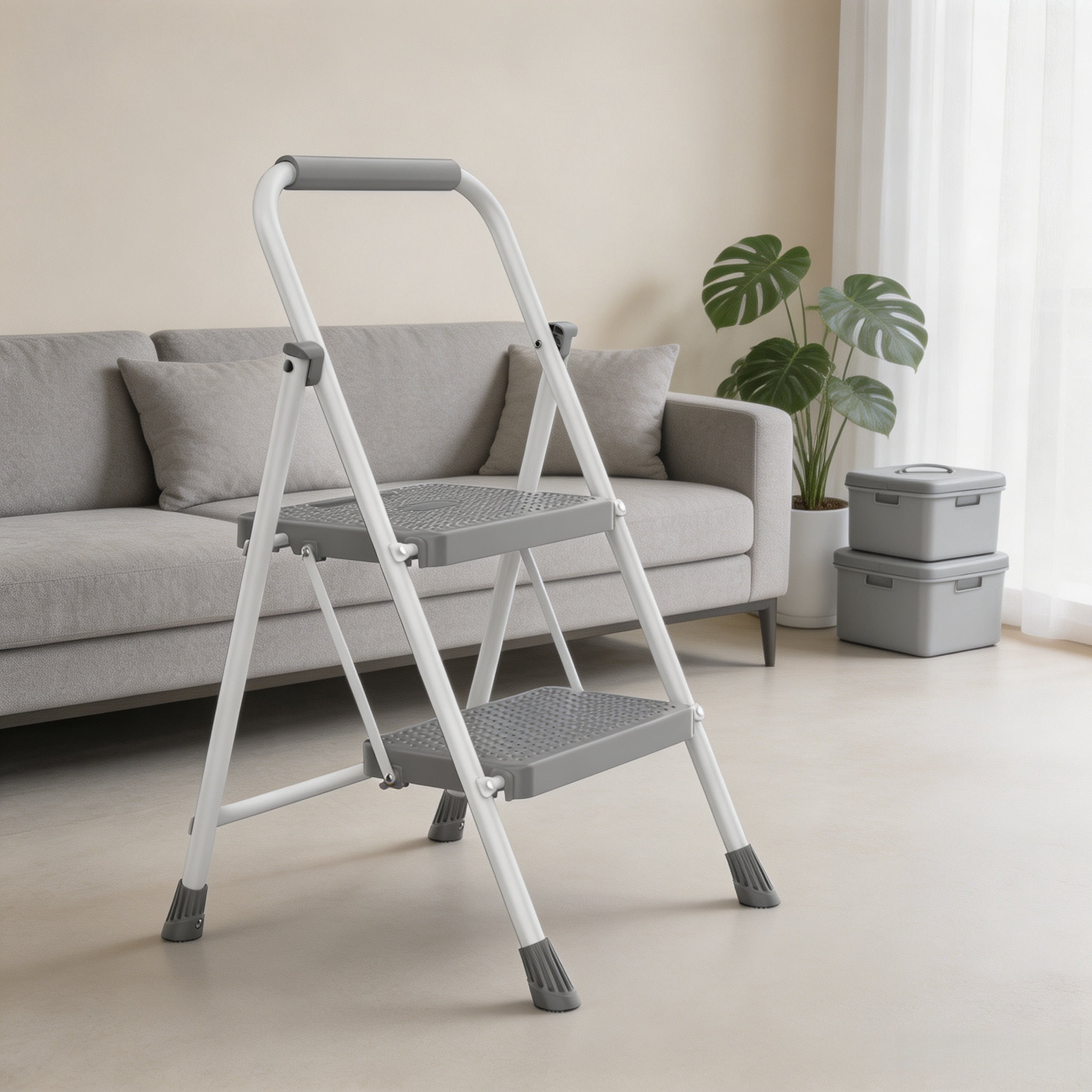 Portable Folding Ladder with Safety Lock and Anti‑Slip Pedals