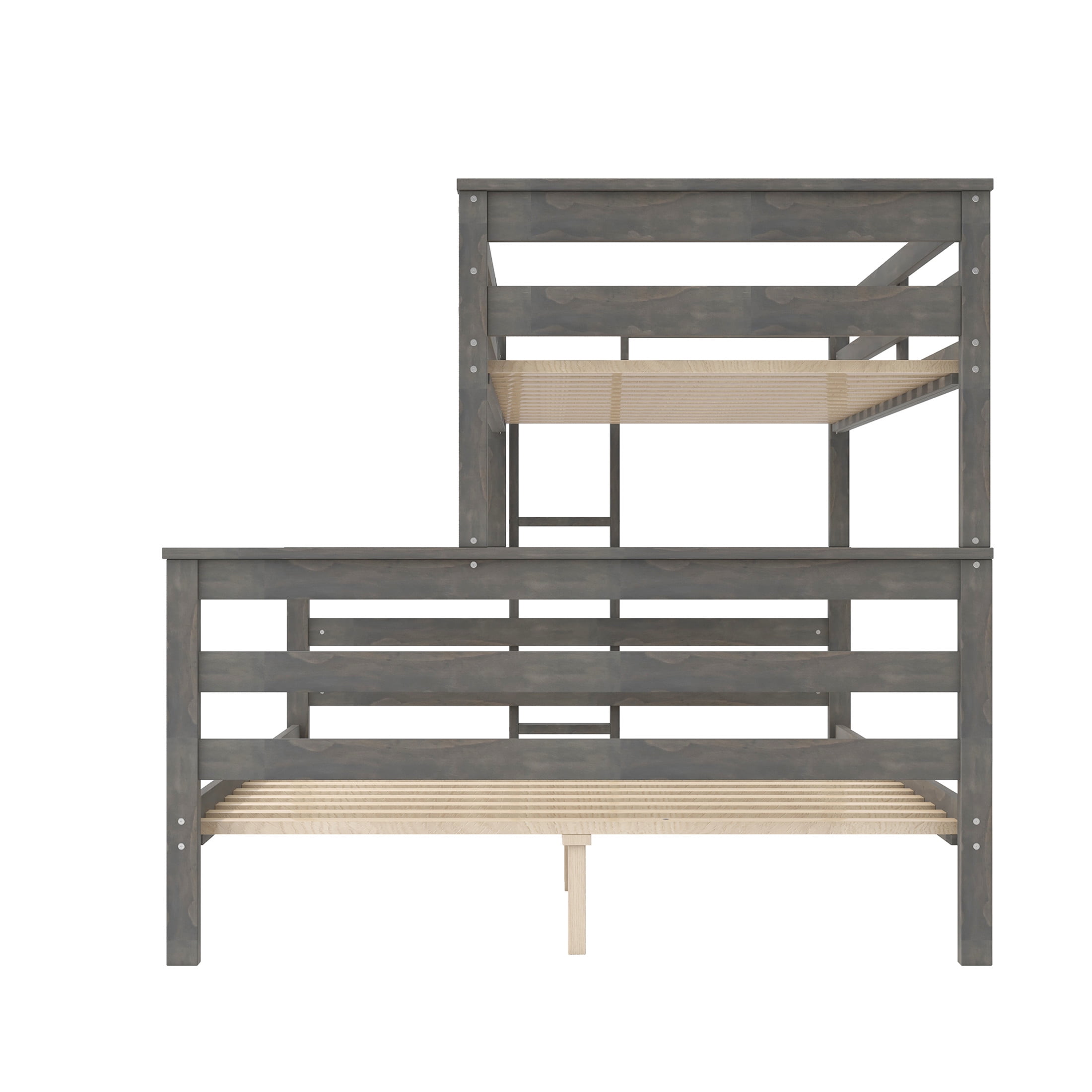 Noble House Zahra Twin XL over Queen Bunk Bed, Detachable Stacked Bunk Bed with Built-in Ladder, Grey