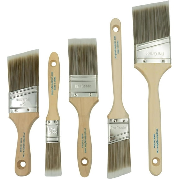 Pro Grade, Paint Brushes, 5-Piece, Paint Brush Set: Flat & Angle Brushes for Latex and Oil Paints, Stains, Interior & Exterior Home Improvement