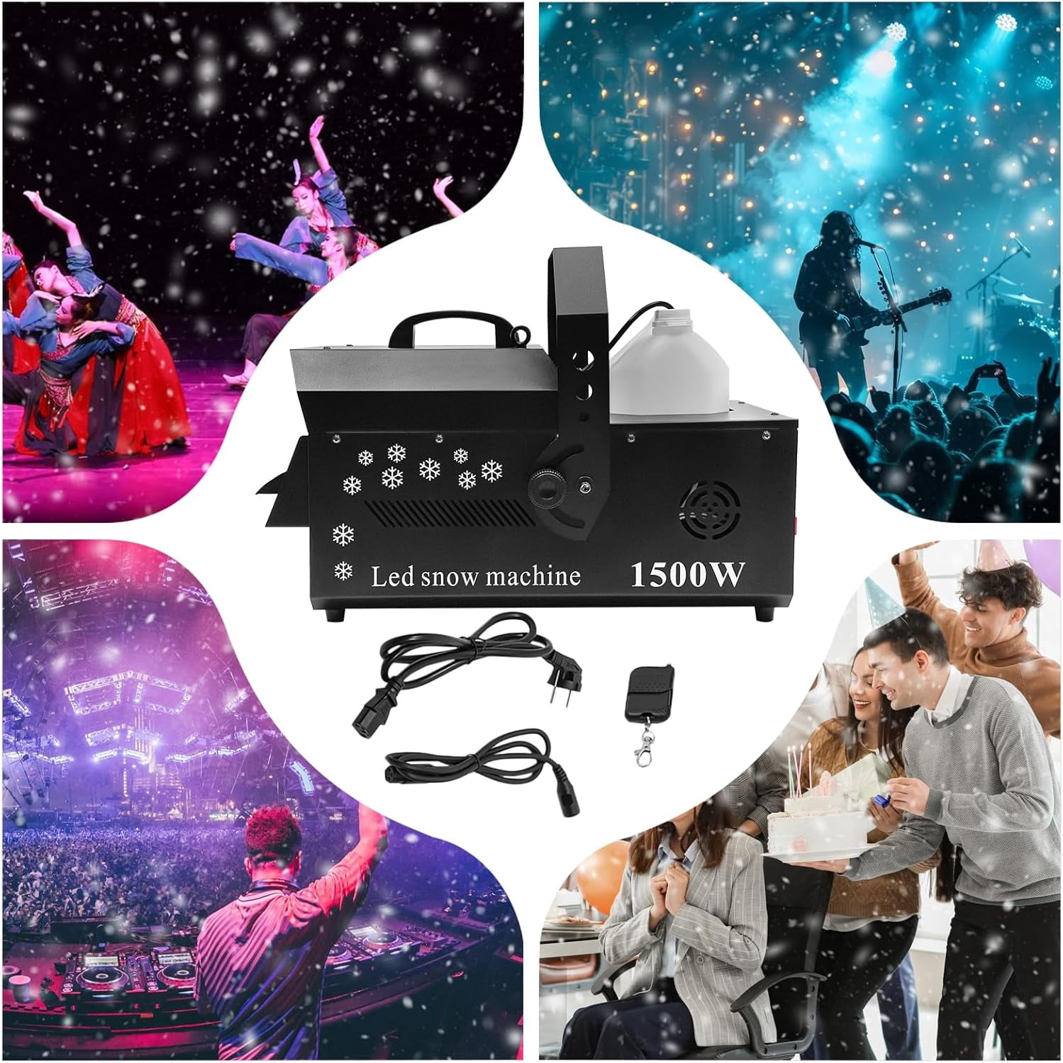 3-in-1 LED Snowflake Machine, Equipped W/ 12 RGB LED Lights and 3 Lighting Function Modes, 5.3Qt Large Capacity, for Theaters, Parties, Weddings, Christmas, and Business Events