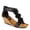 BLACK, variant on Women's HARLEQUIN Ankle Strap T-Strap Wedge Sandals - Floral Design, Cushioned Insole, Back Zipper