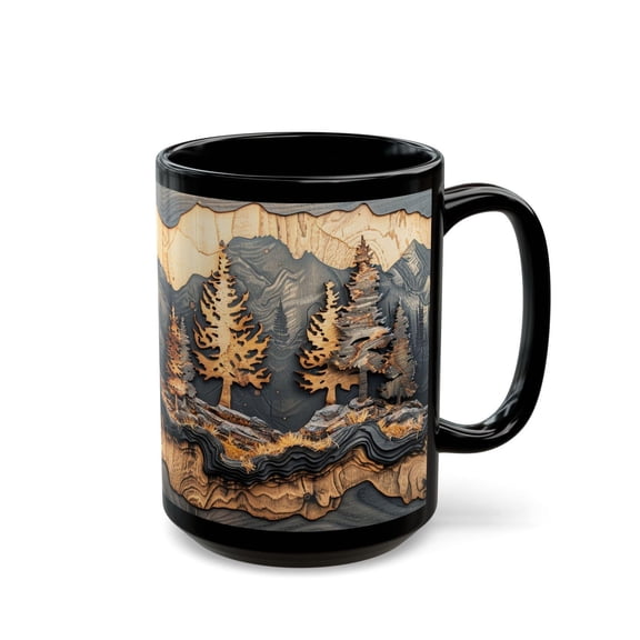 Rustic Pine Tree Mug: Mountain Forest Ceramic Coffee Cup