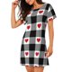 thumbnail image 2 of Balery Heart Black Buffalo Plaid Gingham Camisón de manga corta con cuello redondo para mujer, cómodo y elegante., 2 of 6
