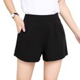 thumbnail image 1 of Pantalones cortos de gasa negros L para mujer, pantalones cortos holgados de cintura alta con bolsillos y pierna ancha, pantalones finos con cremallera para botas, culottes de traje acampanados, 1 of 8