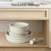 MCQ Cookware Set, 12-Piece Nonstick Pot and Pan Set with Detachable Handles, Induction Compatible & Oven Safe, Beige