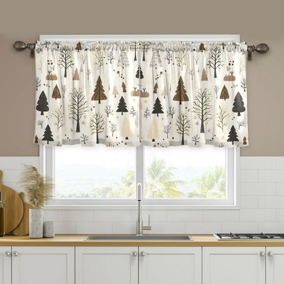 Yayeee Kitchen Curtains Set of 2 Light Filtering 57"x24" Over Sink Window Panels, Winter Forest