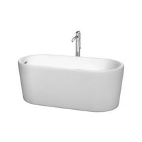 59" Soaking Bathtub in White Polished Chrome Trim and Polished Chrome Floor Mounted Faucet