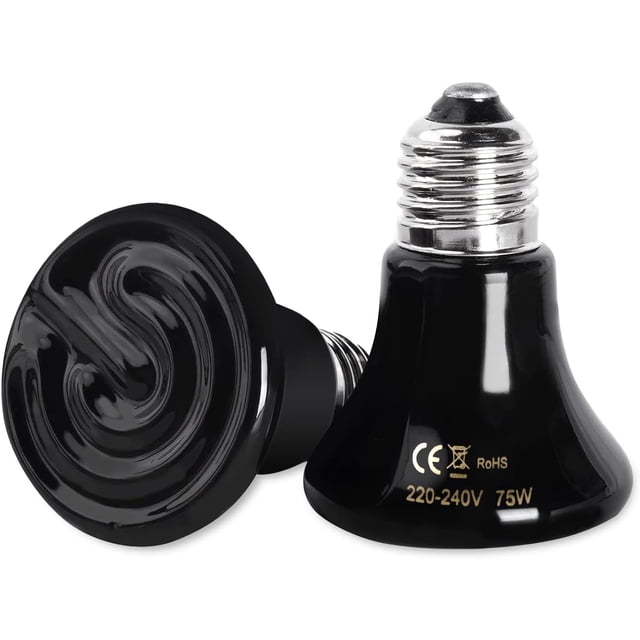 Ceramic Heat Emitter, No Light Emitting Infrared Heat for Reptiles, Amphibians, Chicken, Dog, Cat, Sturdy Construction, Safe Operation, 24-Hour Heat Source for Terrariums and Brooders (2PCS)