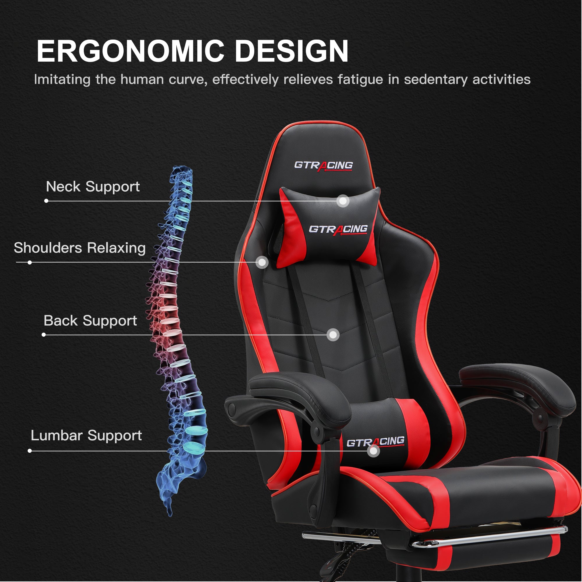 GTRACING GTWD-200 Gaming Chair with Footrest, Height Adjustable Office Swivel Recliner, Red - image 3 of 8