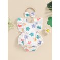 thumbnail image 2 of Bagilaanoe Newborn Baby Girl Summer Rompers Flower Print Fly Sleeve Bodysuits + Hairband 3M 6M 12M 18M Infant One Piece Jumpsuit, 2 of 6