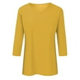 thumbnail image 3 of TQWQT Summer Savings Women's Solid T-shirt Mid-length 3/4 Sleeves Blouse V-Neck Casual Tops Yellow S, 3 of 4
