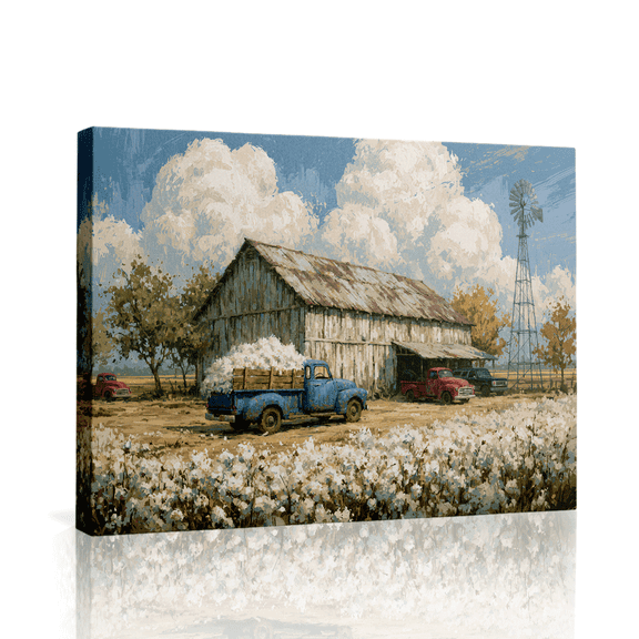 Topbout Art Country Landscape Blue Truck Cotton Canvas Art Gallery Wrapped - Living Room 12*8 inch