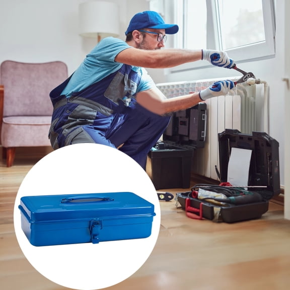 Heavy-Duty Metal Trunk Tool Box - Secure Latch, Portable Compact Design, Ergonomic Handle for Efficient Tool Storage