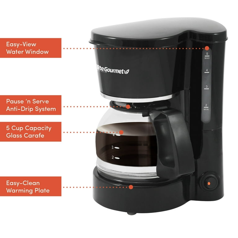 Elite Cuisine Ehc-5055 5-Cup Coffeemaker with Pause & Serve